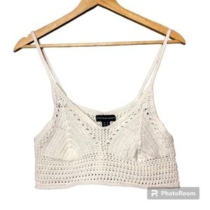 Streetwear Society Crochet Crop Top Womens Medium Cream Bohemian Cotton